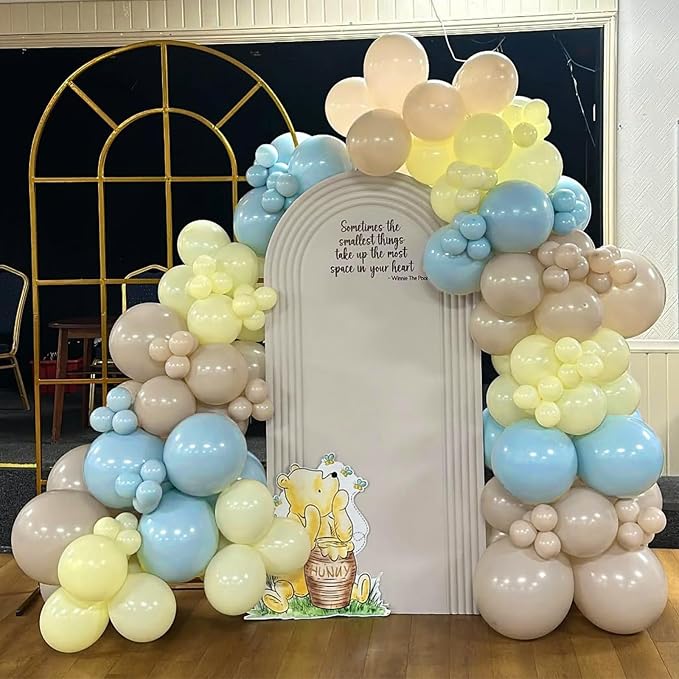 Pastel Blue Yellow Balloon Arch Kit 154pcs Macaron Baby Blue Pastel Yellow and Light Brown Latex Balloons for Baby Shower Bee Bear Theme Birthday Bridal Wedding Party Decorations