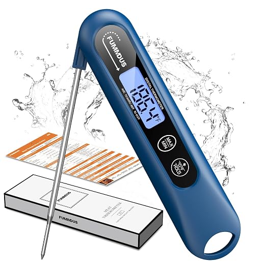 Digital Meat Thermometer - 2S Instant Read Food Thermometer with Backlight, Foldable Probe for Turkey BBQ Grill Smoker Candy, Essential Kitchen Cooking Gadget (Blue)
