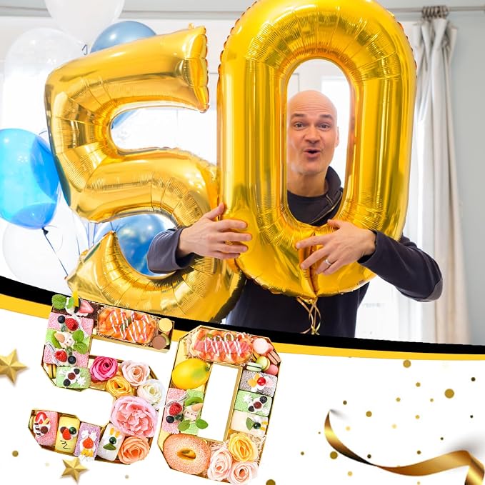 Cardboard Number for Charcuterie 50 Set Fillable Tray 10.2'' Gold Charcuterie Paper Box for 50th Birthday Anniversary Party Decorations Chocolate Candy Cupcake Container