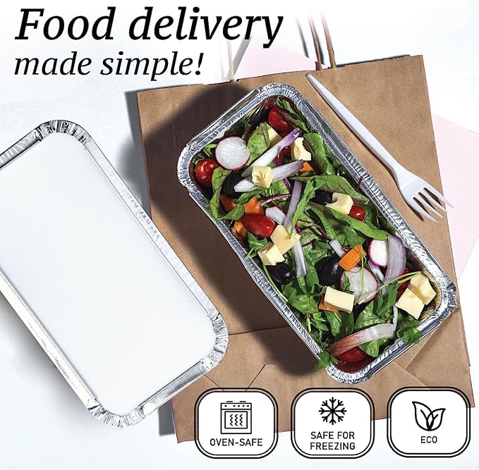 (55 Pack Aluminum Loaf Pans with Lids 1.5 LB Disposable Bread Tins for Baking, Lunch Containers, Single Serve Baking Dishes - Foil Loaf Pans, Aluminum Bread Pans 7.8 x 4.3 x2 Inches