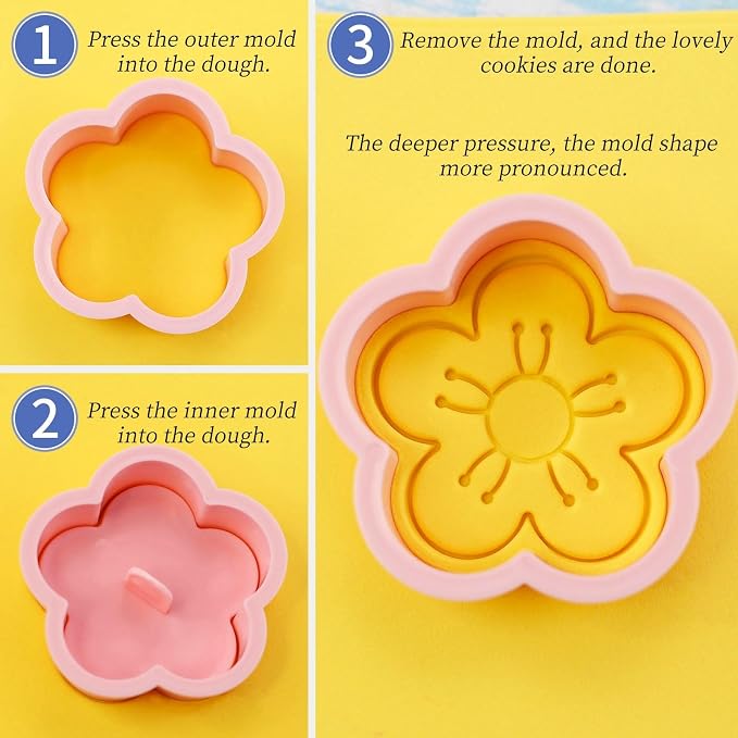 Flower Cookie Cutters Set with Cookie Stamp 8 Variety Shapes Spring Floral Baking Tool for Homemaking Cookie (Flowers)