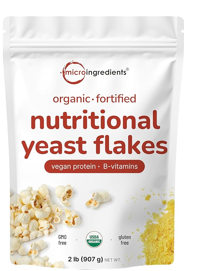 Micro Ingredients Organic Fortified Nutritional Yeast Flakes, 2lb (32oz) | Rich in Vegan Protein, B Vitamins, & Beta-Glucans | Keto Friendly, Dairy Free Cheese Substitute, Non-GMO, Gluten Free
