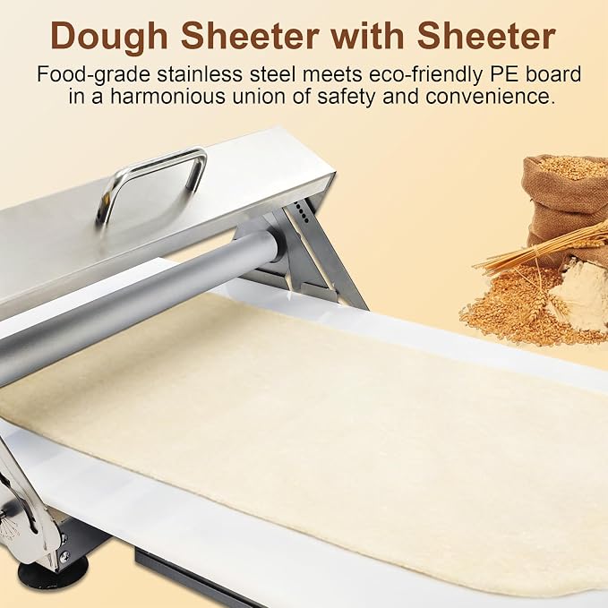 40.9''x15.5" Folding Dough Sheeter with Sheeter Board 0–25 mm Portable Manual Dough Roller Machine Stainless Steel Sheeter Thickness Adjustable for Pizza Dough, Puff Pastry Dough