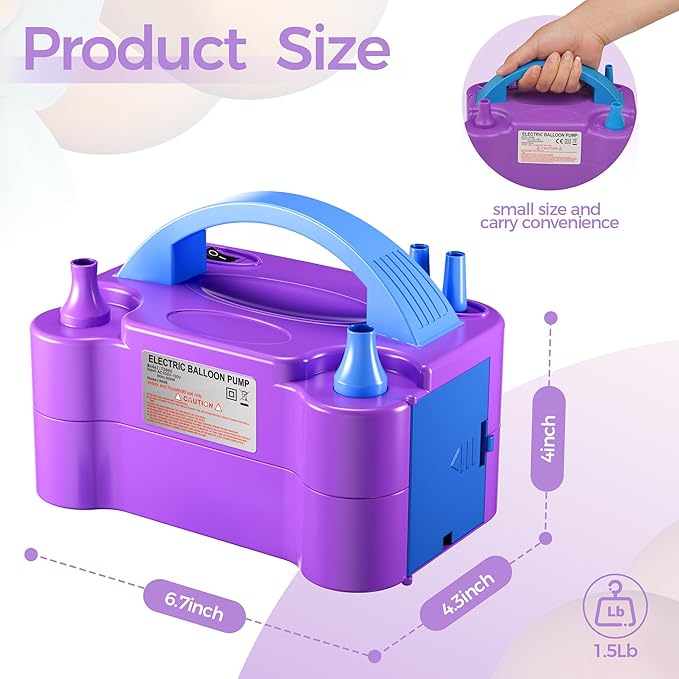 Balloon Pump - Electric Dual Nozzle Air Pump for Balloon, Portable Balloon Blower Save Time and Effort, Balloon Inflator for Parties and Decorations - 110V-120V, 600W