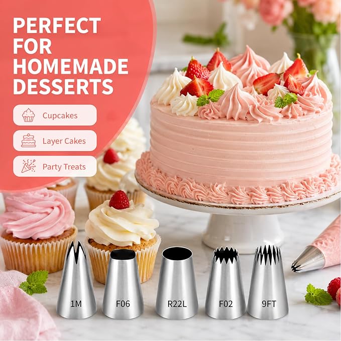 5 Pieces Large Piping Stainless Steel Cake Decorating Nozzle Set | F02 F06 R22L 9FT 1M,For Cakes,Cupcakes,Cookies