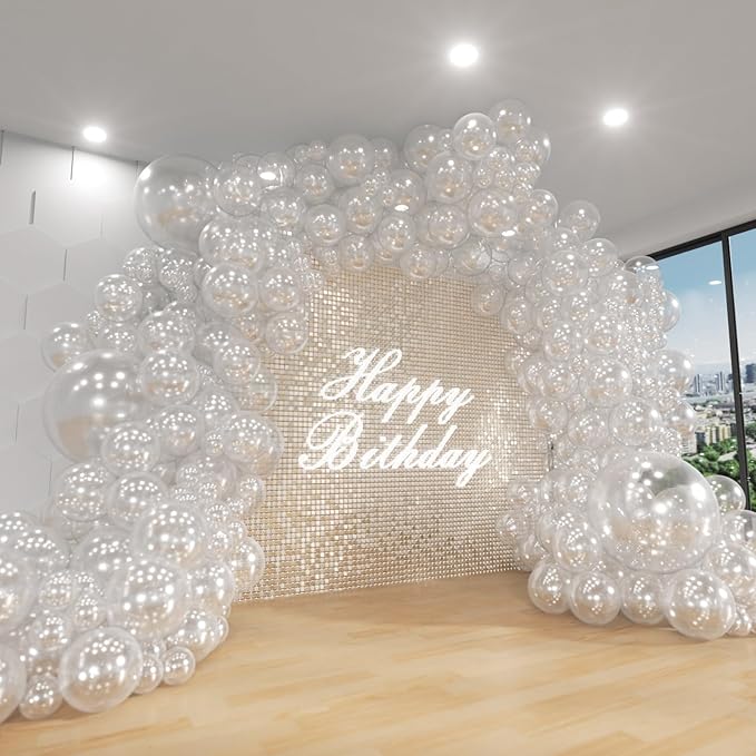 Clear Balloon Arch Kit, 143Pcs Transparent Clear Latex Balloon Garland kit, 18 12 10 5 Inch Different Size Balloons for Wedding Bridal Shower Anniversary Baby Shower Birthday Party Decorations