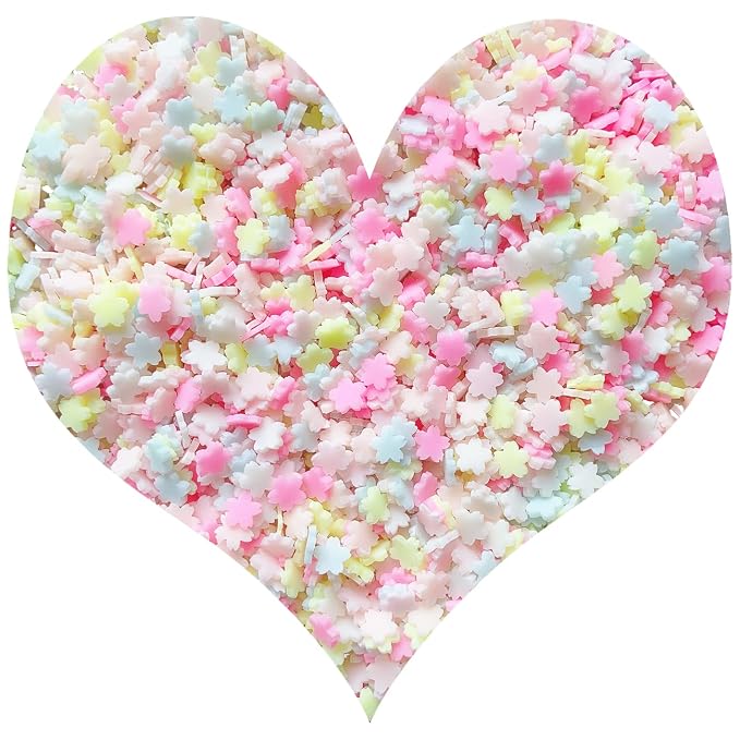 EHOPE 50g Fake Sprinkles Resin Sprinkles Fake Candy Sprinkles Clay Sprinkles Polymer Sprinkles Polymer Clay Slices for Nail Art DIY Crafts Cake Phone Case(Pink Cherry Blossoms Slices-08）