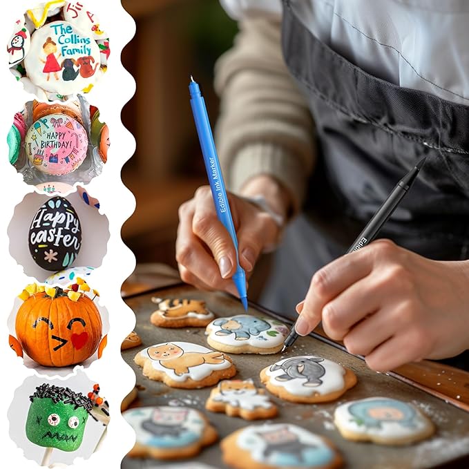 Edible Markers for Cookies Decorating – Jewem Food Coloring Pens, 12 Pack Dual Tip Edible Markers with 0.5mm Ultra Fine Tip, Cookie Supplies & Decorating Kit for Cakes and Treats, 10 Colors, Food Safe Markers