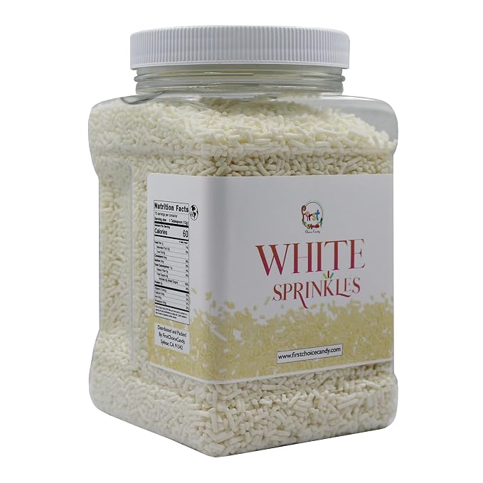 Decorating Sprinkles By FirstChoiceCandy- 2 LB - Colorful Jimmies Great For Topping for Bakery, Ice Cream, and Confectionary - Kosher Sprinkles In a Resealable Container (White)