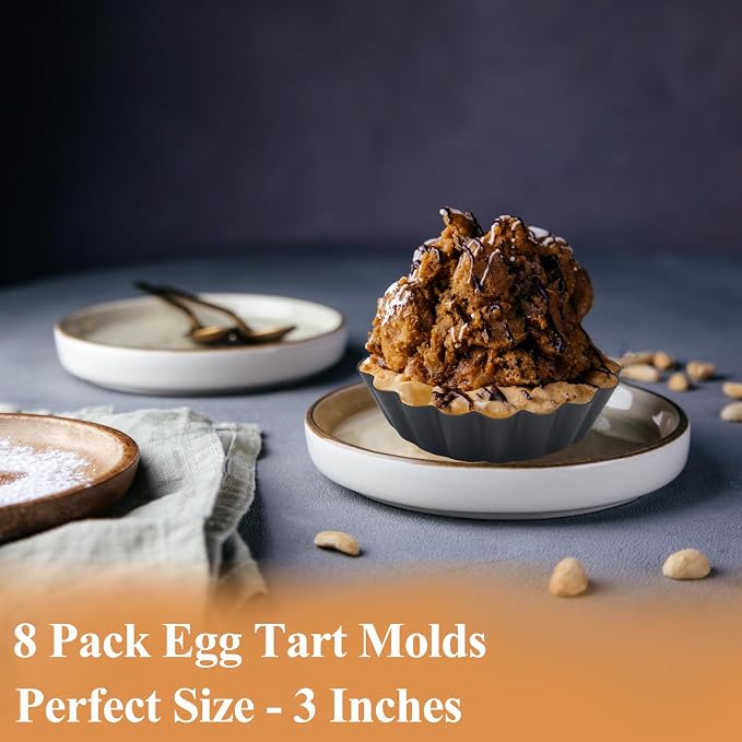Tart Pan with Removable Bottom, Quiche Pans Carbon Steel Tart Mold for Baking (3-Inch Fixed Bottom-8PCS)