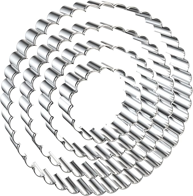 Fluted Round Cookie Cutter Set - 5 Inch, 4 Inch, 3 Inch, 2 Inch - Large Donut Cutter Ring Scalloped Edge Wavy Circle Cookie Cutters Shapes Clay Molds - Stainless Steel