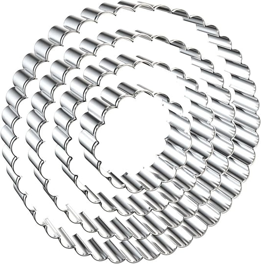 Fluted Round Cookie Cutter Set - 5 Inch, 4 Inch, 3 Inch, 2 Inch - Large Donut Cutter Ring Scalloped Edge Wavy Circle Cookie Cutters Shapes Clay Molds - Stainless Steel