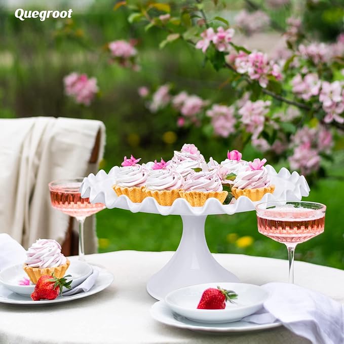 12-Inch Porcelain Round Cake Stand - White Dessert Stand for Wedding, Birthday Party