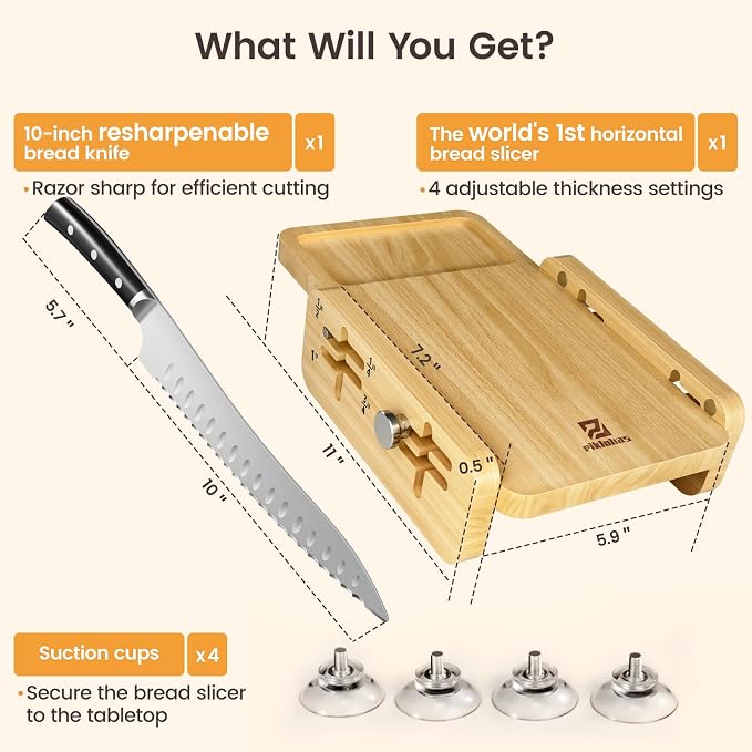 Bamboo Cutting Boards Large Set of 4 for Kitchen+Bread Slicer with Bread Knife