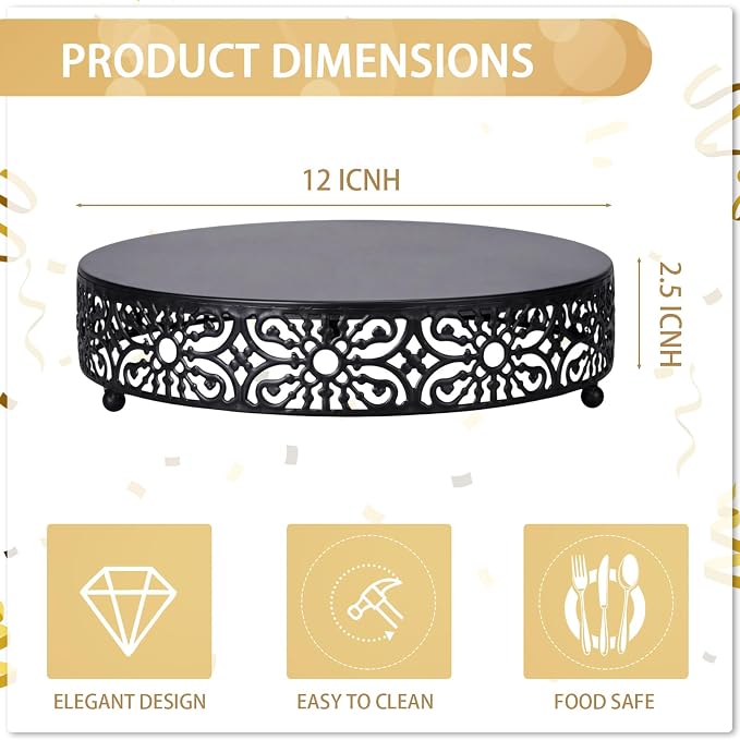 Wenqik 12 Inch Cake Stand Round Metal Cupcake Dessert Wedding Cake Stand Cookies Display Holder Fruit Food Serving Tray for Table Wedding Birthday Anniversary Party Decor (Black)