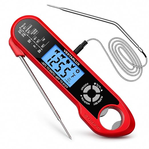 Digital Instant Read Meat Thermometer Waterproof Kitchen Food Cooking Thermometer Dual Probes Backlight, Alarm, °F/°C for BBQ Grill Smoker Steak Turkey Frying Baking Oven Water Oil