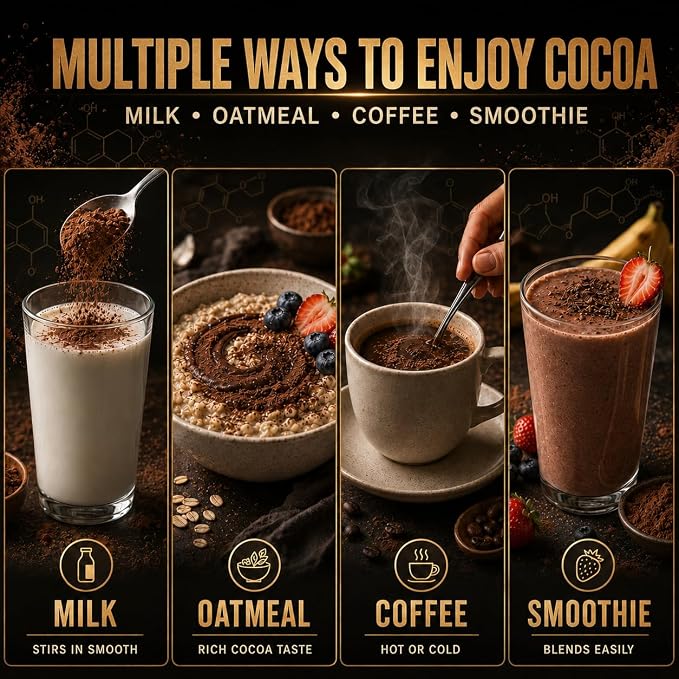 High Flavanol Cocoa Powder - 1200mg Flavanols & Flavonoids, High Flavanol Cacao with 600mg Epicatechin, 10X Concentrated Cocoa Extract for Baking, Cooking & Beverages, 200g