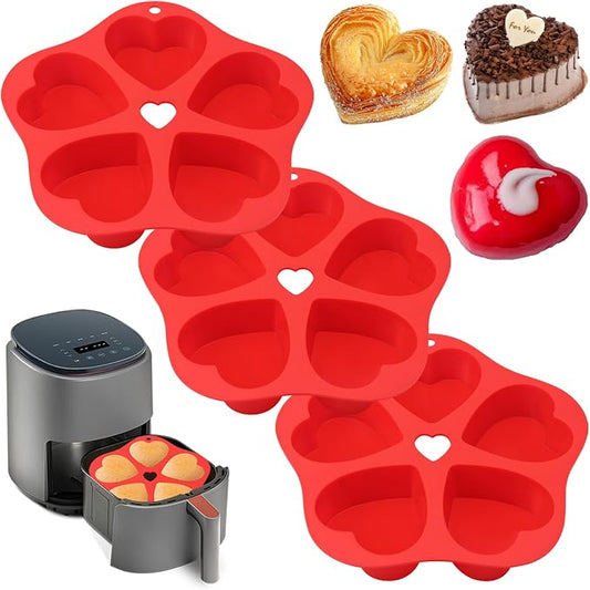 3 Pieces Silicone Air Fryer Muffin Pan Egg Bite Heart Mold for Oven Baking,Mini Muffin Tins Cups Cake Tray for Air Fryer Liners Basket Instant Pot Accessories Baking Muffin Cakes Pancake