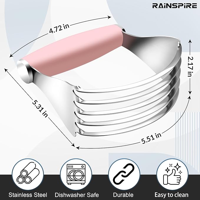 Rainspire XL Pastry Cutter For Baking, Heavy Duty Pastry Blender Stainless Steel, Thick Sharp Blades Dough Blender, Dough Cutter Butter Cutter Pastry for Easy Mixing, Dishwasher Safe, Pink
