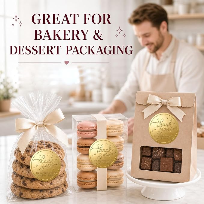100PCS Thank You for Supporting My Small Business Stickers,Matt Gold Foil Labels for Boutique Packaging, Bakery Boxes, Dessert Treat Bags, Shipping Mailers, Handmade Sellers & Small Shops.1.6 inch