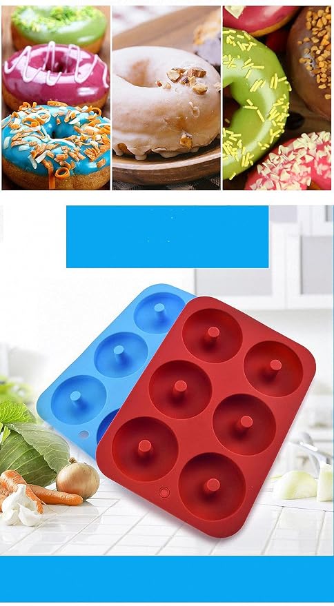 Ulalaza 2PCS Donut Pan Molds Non-Stick 6-Cavity Silicone Steel Donut Mold for Baking BPA Free Mold Sheet Tray Oven Microwave Dishwasher Freezer Safe Easy Clean