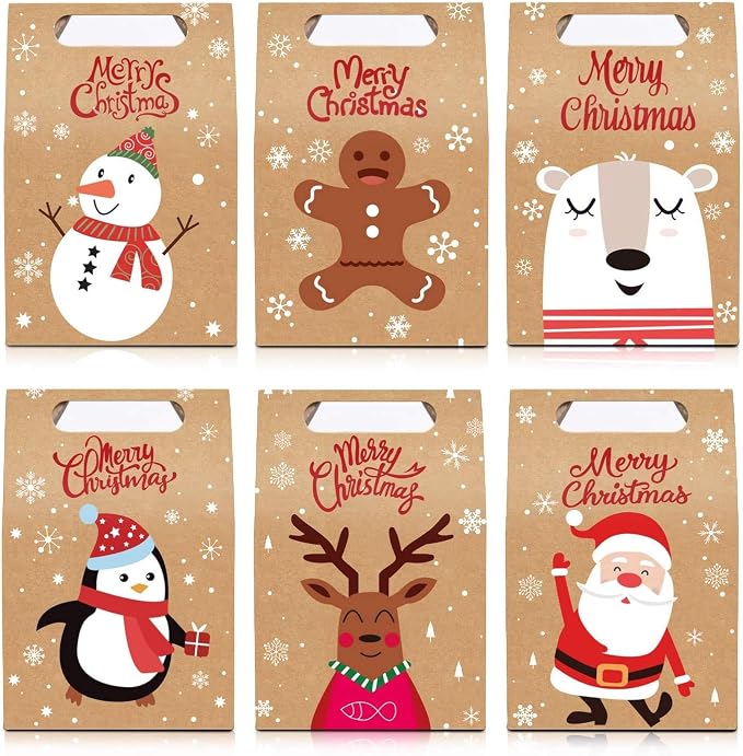 LOKIPA Christmas Kraft Paper Gift Boxes, 24pcs Christmas Party Treat Goody Candy Boxes for Xmas Party Bag Fillers