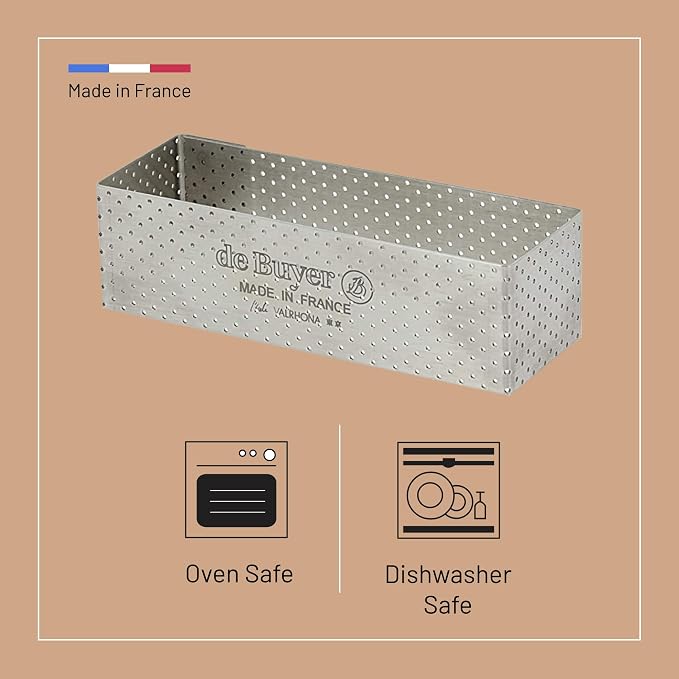 de Buyer Perforated Rectangular Tart Ring - 4.7” x 1.6” x 1.5” - Perfect for Baking Beautifully Crisp Tarts - Easy to Use & Clean - Made in France
