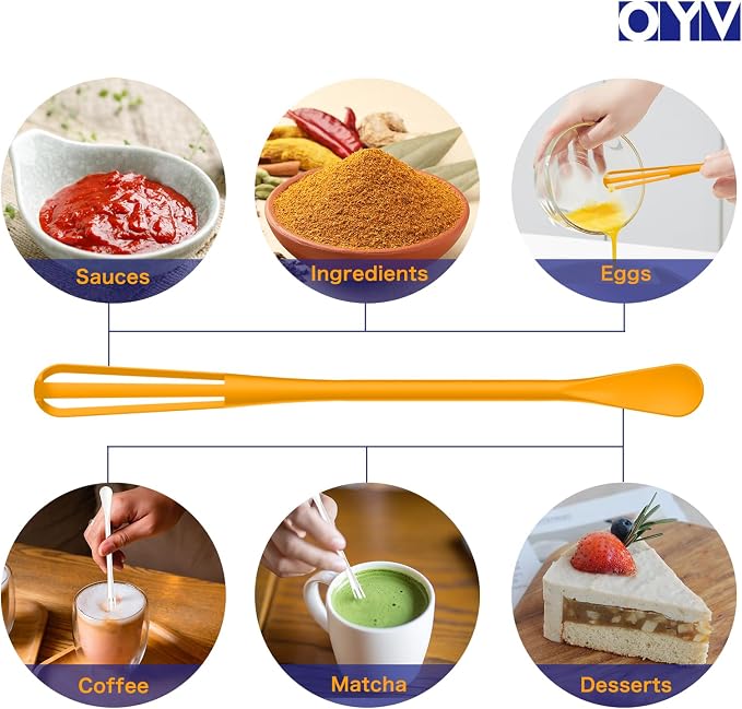 OYV Multifunctional Mini Whisk and Spoon, 8.5 in Mini Whisks for Cooking, 2 Pieces Small Whisk For Whisking, Beating, Blending Ingredients, Mixing Sauces, BPA Free Tiny Wisk