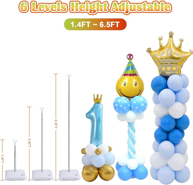 Chamvis 2 Set Balloon Column Kit - 6.56 feet Balloon Column Stand with Base for Baby Shower, Birthday Party, Graduation, Wedding Kids Party Centerpieces Decorations