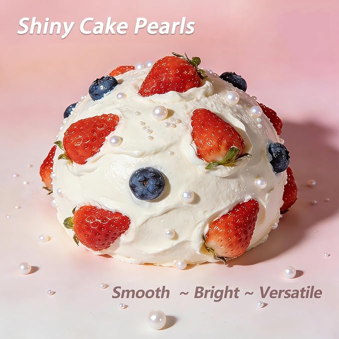 White Pearl Sugar Sprinkles Bulk 450g/16oz & Mix Size 2mm 3mm 5mm 7mm 8mm 14mm Edible Pearls Candy for Cake Decorating & Cookies Waffles Baking & Wedding Cupcakes