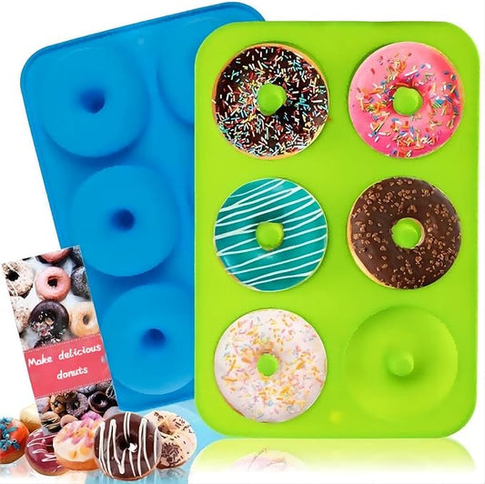 2 Pack Donut Pan Silicone Baking Mold 6-Cavity Donut Mold with Nonstick Coating Soft and Reusable Donut Mould for Cake Bread Chocolate etc（Blue/Green）