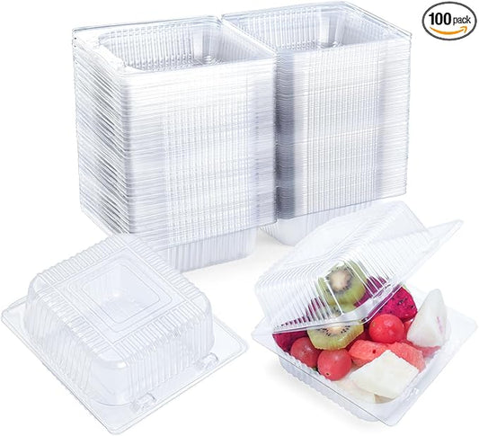 Evnlo 100 Count Clear Plastic Containers with Lids for Food, Thickened Disposable Sandwich Containers Clamshell Boxes for Cake Slice, Dessert, Hamburger, Salad, Pastry, Fruits, Takeout Tray