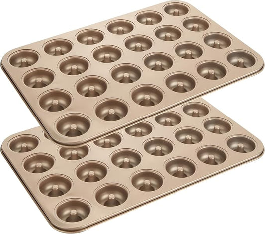 ABuff 2 Pack Mini Donut Pan for Baking Nonstick 24-Cavity Carbon Steel Donut Baking Pan for Homemade Donuts, Versatile Mini Cake Pans Small Mold Donuts Trays, Doughnut Pan for Bakings Enthusiasts