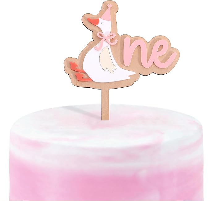 Wooden One Silly Goose 1st Birthday Cake Topper - Silly Goose First Birthday Decorations,Baby Girl 1st Party Decor (pink1)