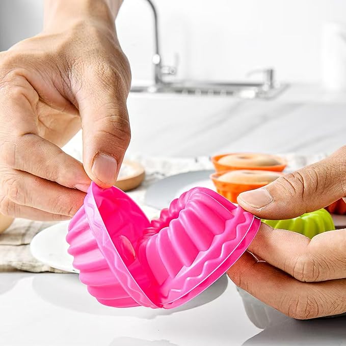 24er Pack Silicone Donut Pans for Baking, Mini b undt Pan Silicone Donut Molds, Nonstick Doughnut Muffin Pumpkin Cup Cupcake Molds Pan, Mini Fluted Tube Silicone Baking Molds