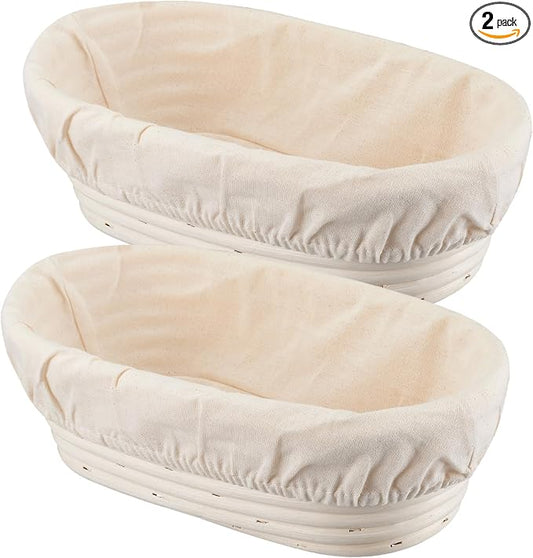 Dimpola Banneton Bread Proofing Basket Banneton Basket Set Sourdough Proofing Basket Round Proofing Bowls Handmade Rattan Baskets and Liners (Oval 10 inch set of 2)