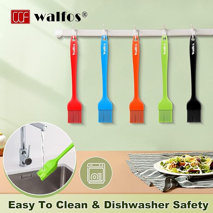 Walfos Silicone Pastry Brush, 600℉ Heat Resistasnt Basting Brush, Perfect for Baking,BBQ Grill,Kitchen Cooking,BPA Free and Dishwasher Safe (5 Pcs)