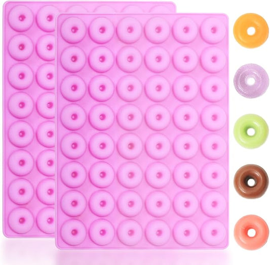 Mini Donut Silicone Mold, 48 Cavities Donut Molds for Chocolate Candy Gummy, Food Grade Silicone Mini Doughnut Molding Trays for Homemade Mint/Snacks/Cake Décor, 2 PCS