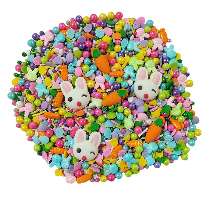 Easter Sprinkles Rabbit Bunny Carrot Edible Sugar Pearls for Cake Decorating Easter Cupcake Cake Toppers Baking Cookie Pearl Cake Decorations Valentine's Day Halloween Supplies