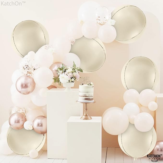 KatchOn, Huge White Sand Balloons Set- 22 Inch, Pack of 6 | Mylar Beige Balloon | White Sand Foil Balloons, Mylar Balloon for Graduation Decorations
