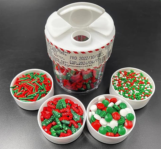 Christmas Sprinkles Pearl Sugar Green Red Candy 120g/ 4.2oz Baking 4-cell Edible Chirstmas Tree Crutch Cake Decorations Cupcake Toppers Cookie Decorating Ice Cream Toppings Celebrations Shaker Jar
