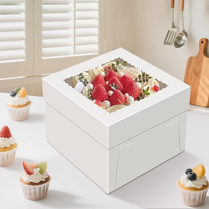 15 PCS Cake Boxes 10 Inch, 10x10x8 Tall Cake Box, 10 Inch Cake Box with Window, White Bakery Boxes, Large Baking Boxes, Cajas Para Pasteles, 10x10 Cake Boxes for Birthday, Wedding, Party, Business