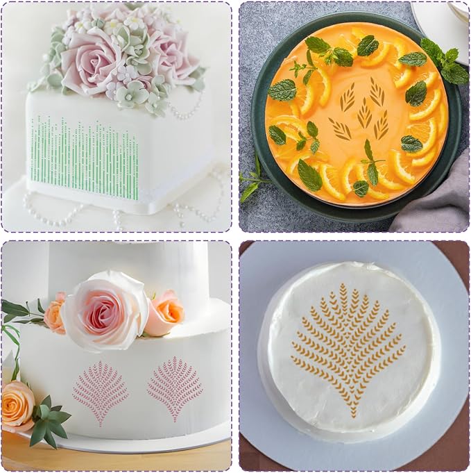 4 Pcs Cake Stencils for Buttercream,10x8 Inch Floral Cake Decorating Stencils Fine Hollow Lace Side Baking Mesh Stencil Tool, Reusable Templates for Wedding Dessert DIY Baking Decor