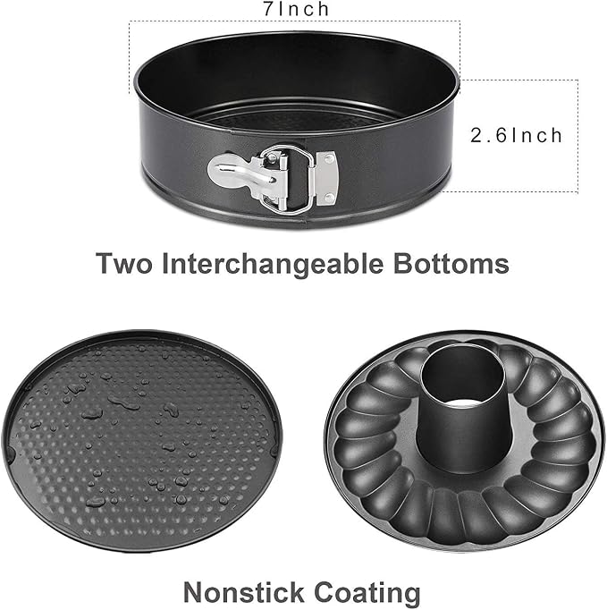 7 Inch Springform and Bundt Pans, Non-stick Cheesecake and Ice-Cream Cake Bakeware,Carbon Steel Tube Pan 2 in 1 with Removable Bottom and Quick-Release Latch for 5,6,8 QT Instant Pot Gray