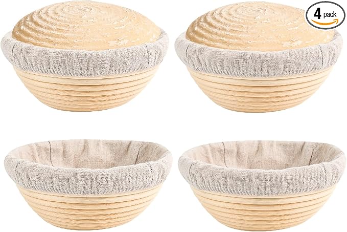 Banneton Bread Proofing Basket Set of 4PCS 6 Inch Mini Round Sourdough Dough Proofing Bowls for Sour Dough Bread Baking Supplies, Small Banneton Proofing Basket for Home Sourdough Bakers