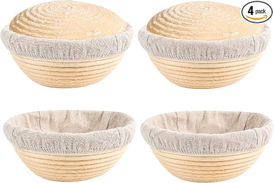 Banneton Bread Proofing Basket Set of 4PCS 6 Inch Mini Round Sourdough Dough Proofing Bowls for Sour Dough Bread Baking Supplies, Small Banneton Proofing Basket for Home Sourdough Bakers