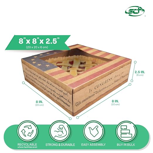 Southern Champion Tray 2480 USA Kraft Paperboard Flag Design Print Window Bakery Box, 8" Length x 8" Width x 2-1/2" Height (Case of 150)