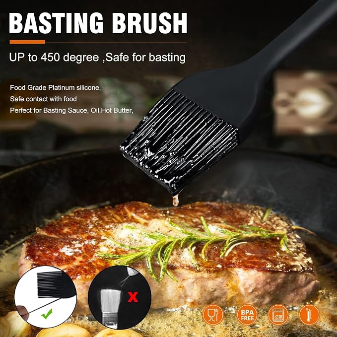Walfos 3 Size Basting Brush, 600°F High Heat Resistant Silicone Pastry Brushes for BBQ, Baking, Kitchen Cooking, Desserts- BPA Free&Dishwasher Safe