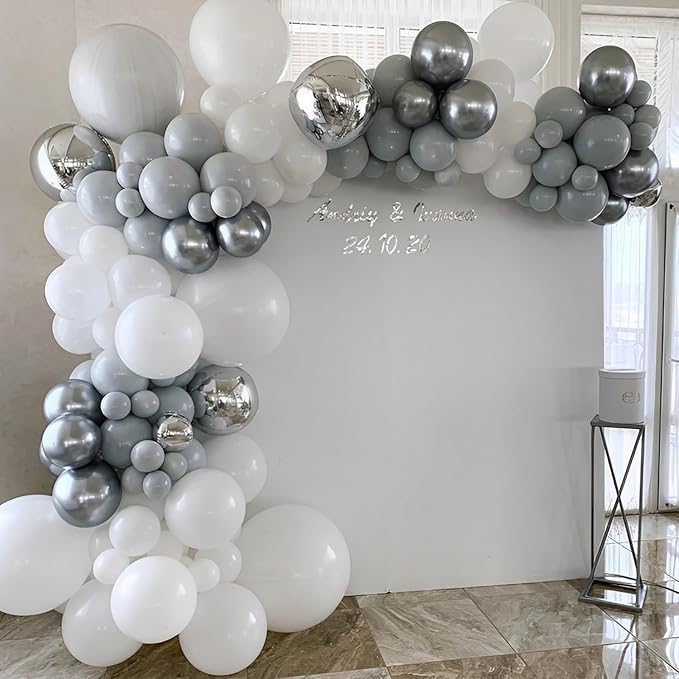 Voircoloria 110pcs Gray Balloons 12inch Grey Latex Party Balloons for Graduation, Wedding, Birthday, Gender Reveal, Baby Shower, Bridal Shower, Anniversary Party Decorations
