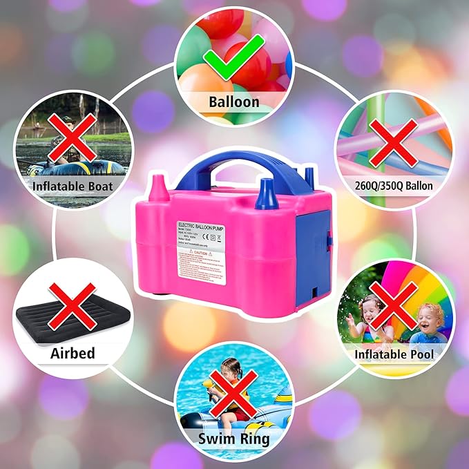 Electric Balloon Pump, Portable Electric Balloon Blower Machine Balloon Air Pump, Dual Nozzle 110V 600W Balloon Inflator for Party Decoration Christmas Birthday